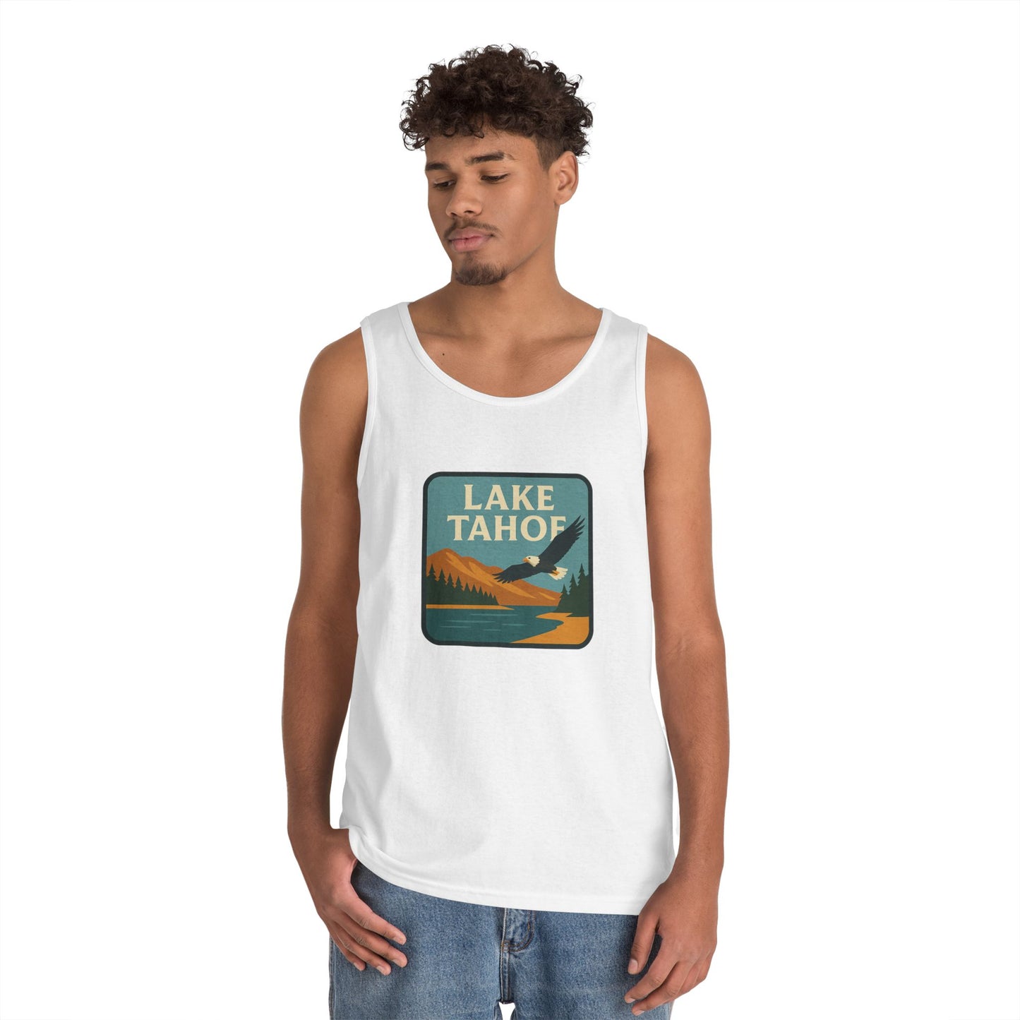 Lake Tahoe Vintage Unisex Heavy Cotton Tank Top, Summer Shirt, Lake Apparel, Outdoor Activity, Gift for Nature Lovers