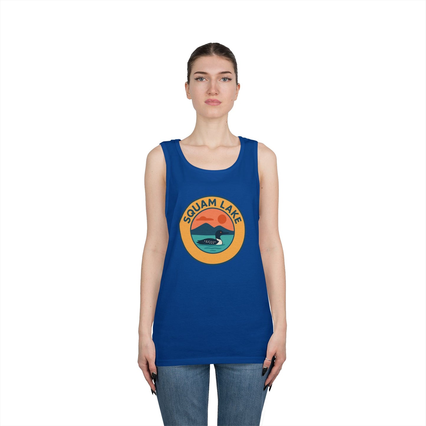 Squam Lake Vintage Unisex Heavy Cotton Tank Top, Summer Shirt, Lake Apparel, Outdoor Activity, Gift for Nature Lovers