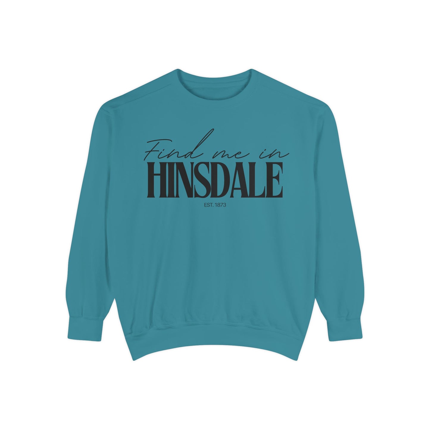 Hinsdale Cozy Sweatshirt, Unisex Garment-Dyed Crew, Casual Wear, Gift for Friends, Fall Fashion, Lounge Style