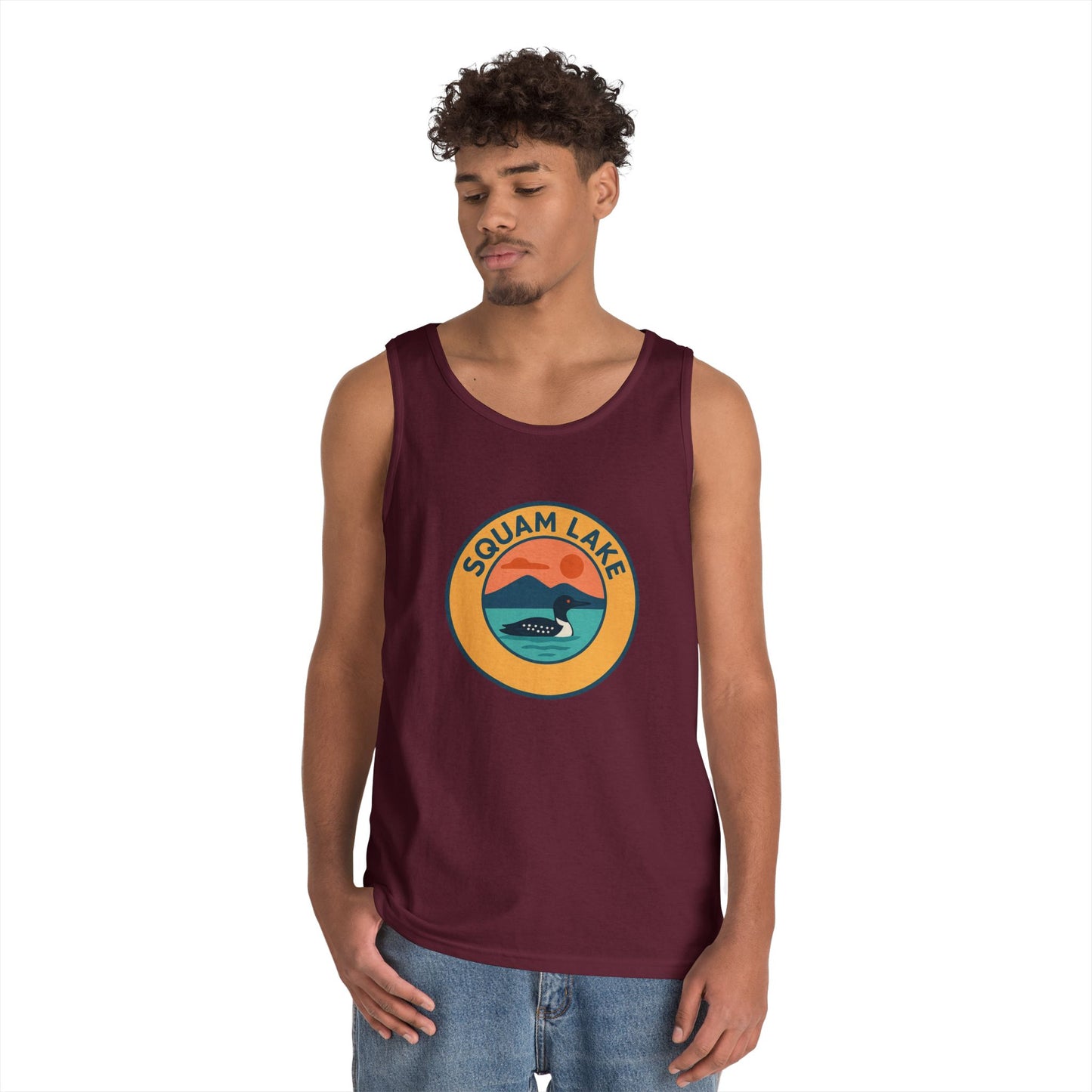 Squam Lake Vintage Unisex Heavy Cotton Tank Top, Summer Shirt, Lake Apparel, Outdoor Activity, Gift for Nature Lovers