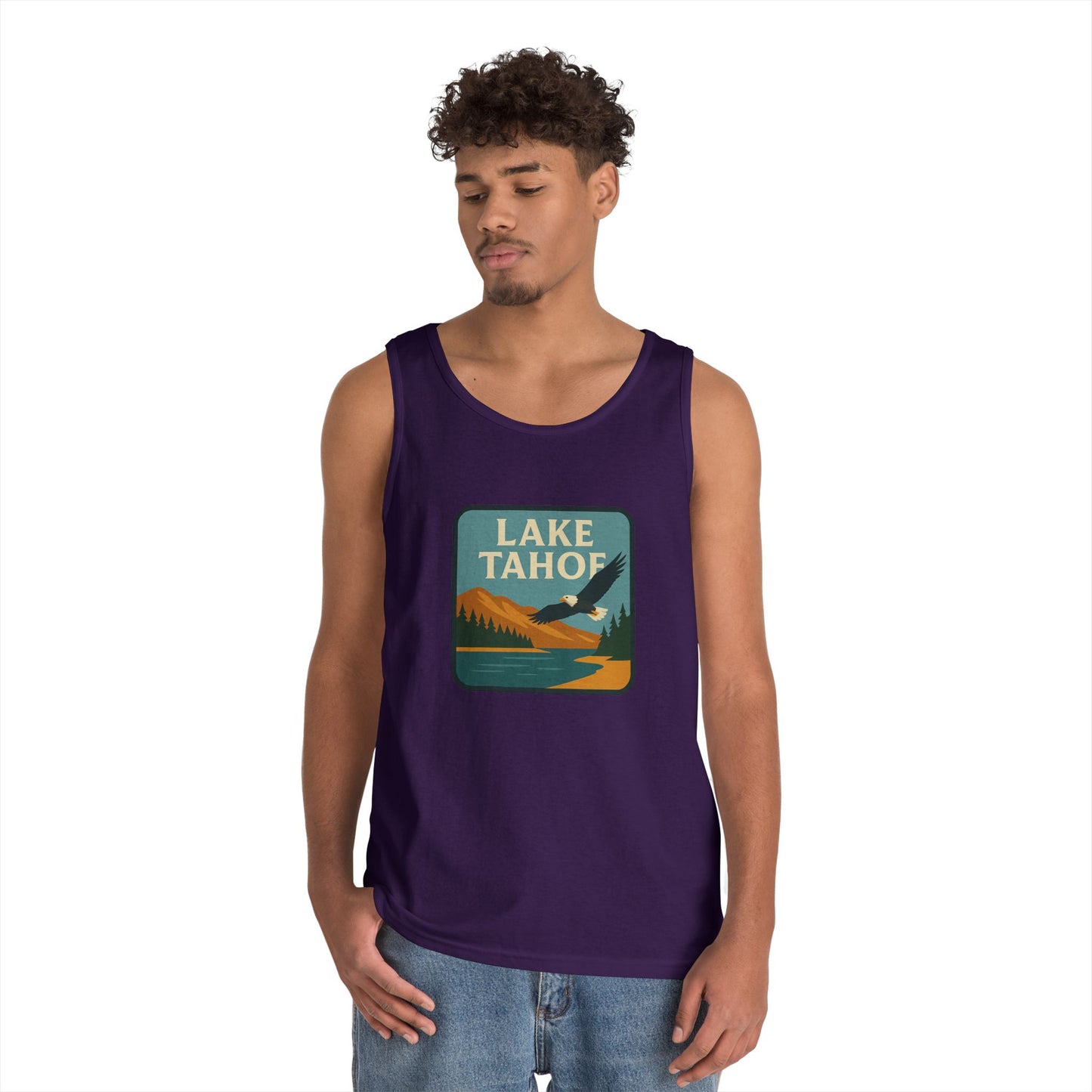 Lake Tahoe Vintage Unisex Heavy Cotton Tank Top, Summer Shirt, Lake Apparel, Outdoor Activity, Gift for Nature Lovers