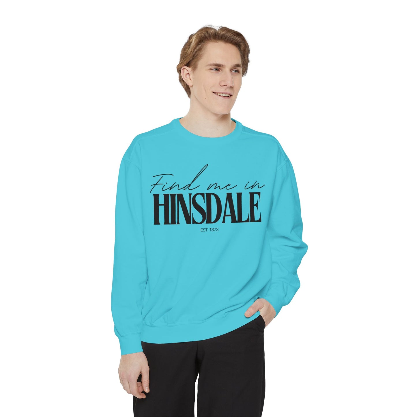 Hinsdale Cozy Sweatshirt, Unisex Garment-Dyed Crew, Casual Wear, Gift for Friends, Fall Fashion, Lounge Style