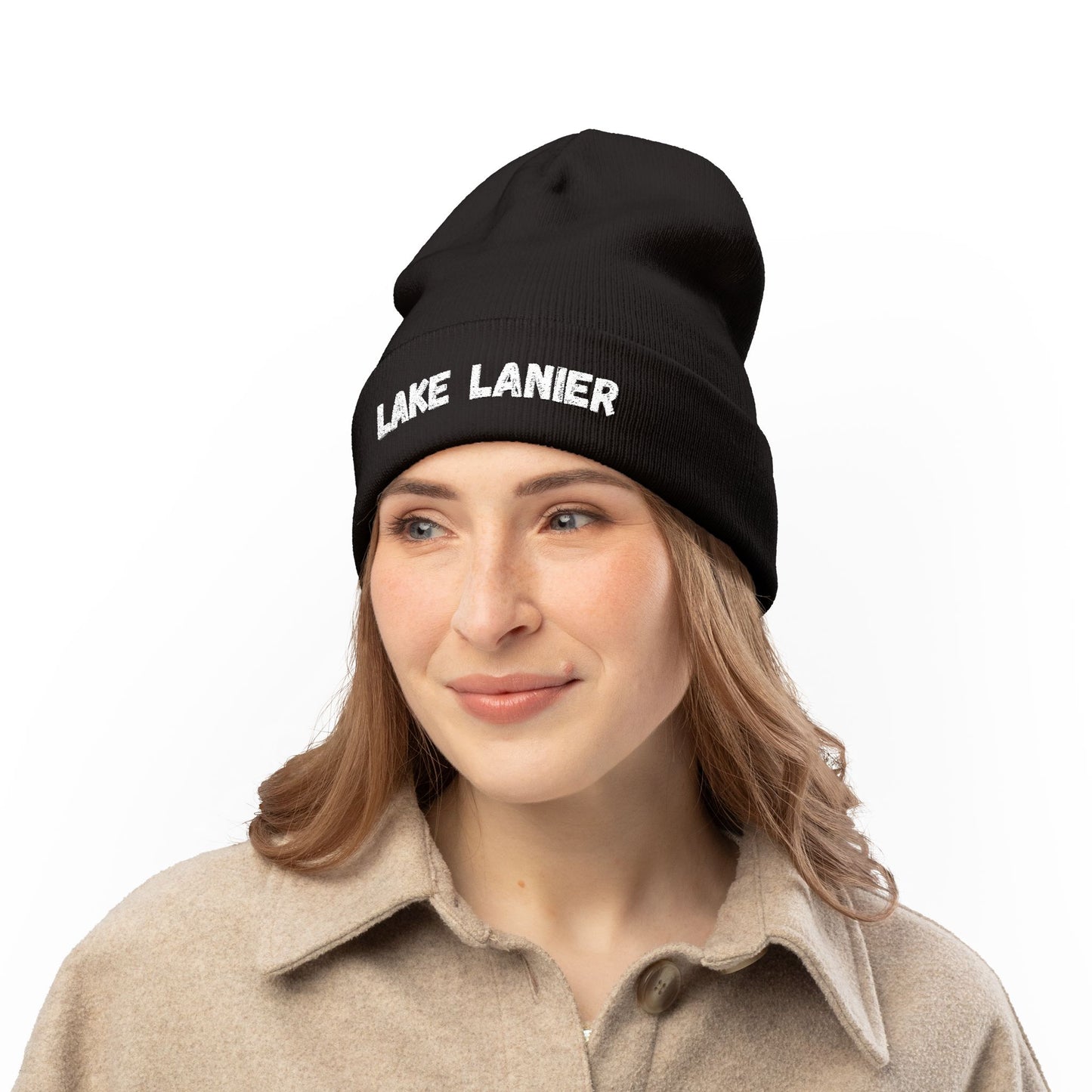 Lake Lanier Cozy Embroidered Knit Beanie, Winter Hat, Lake Lanier Merchandise, Warm Knit Hat, Gift for Her, Outdoor Beanie