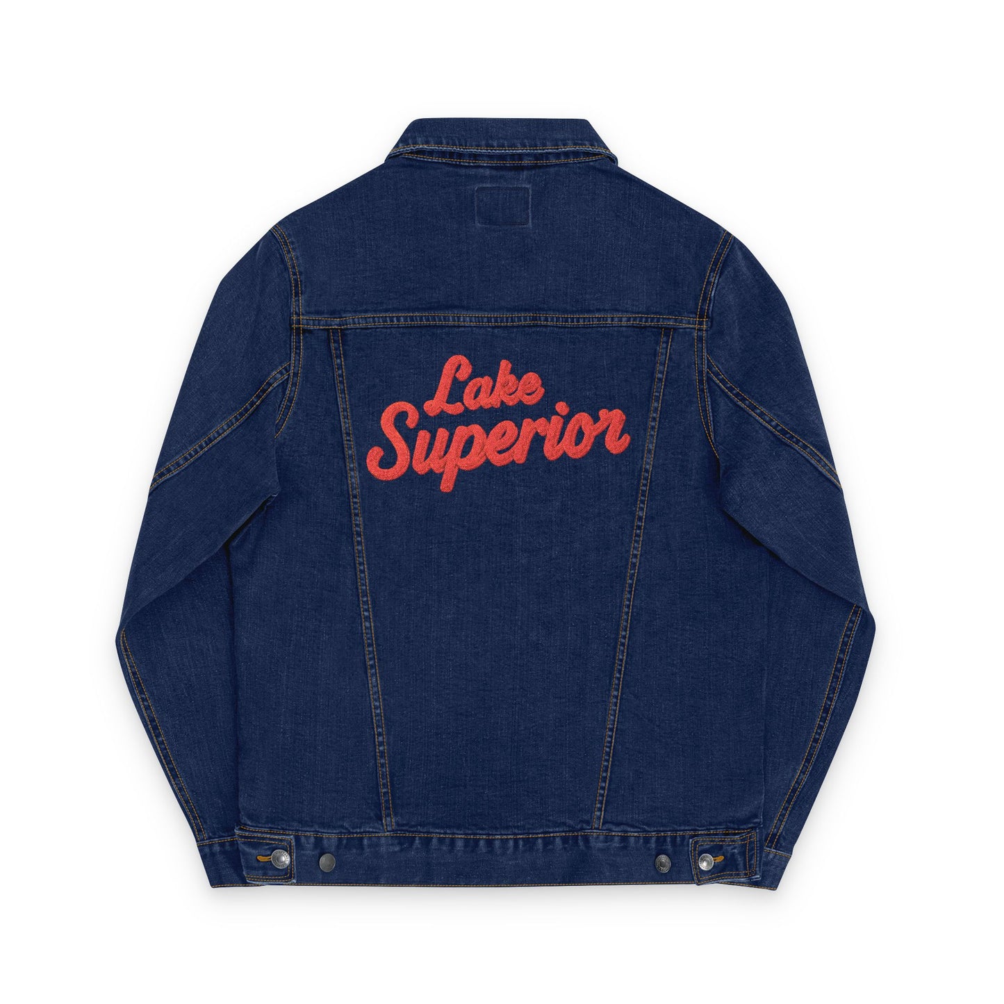 Lake Superior Unisex Embroidered Denim Jacket - Trendy Fall Fashion, Casual Layering, Everyday Wear, Stylish Gift, Unique Statement Piece