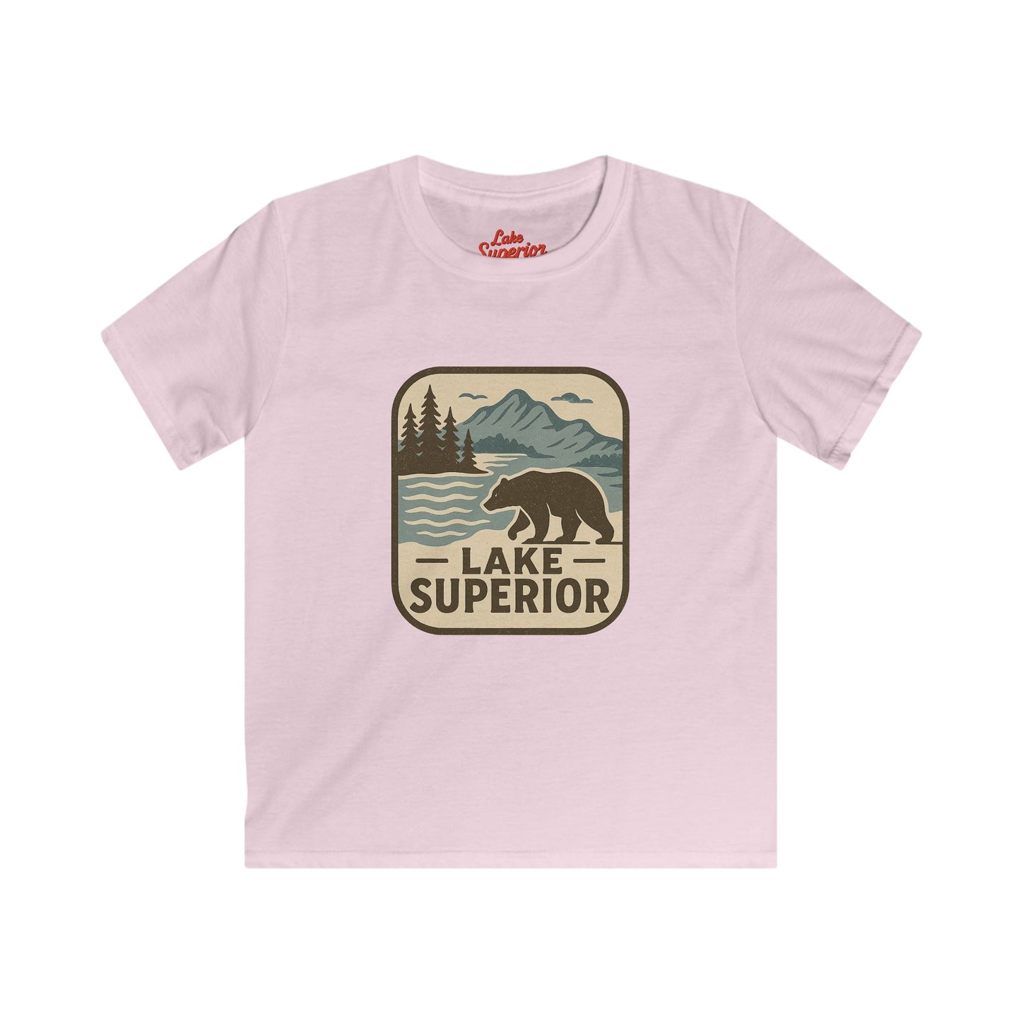 Lake Superior Kids Tee, Softstyle T-Shirt for Children, Summer Adventure Shirt, Lake House Gift, Outdoor Fun Apparel