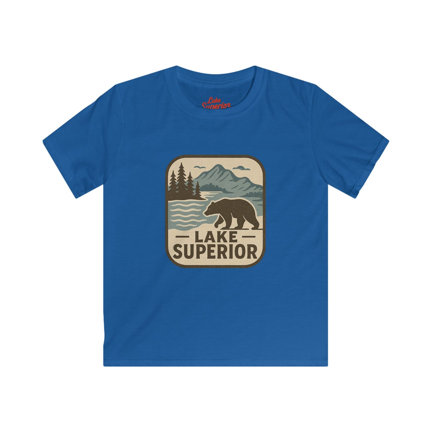 Lake Superior Kids Tee, Softstyle T-Shirt for Children, Summer Adventure Shirt, Lake House Gift, Outdoor Fun Apparel