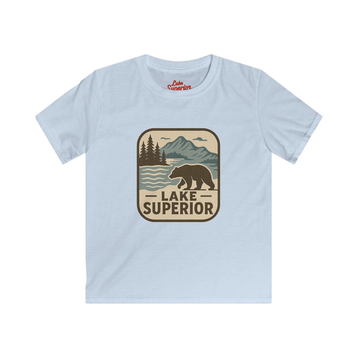 Lake Superior Kids Tee, Softstyle T-Shirt for Children, Summer Adventure Shirt, Lake House Gift, Outdoor Fun Apparel