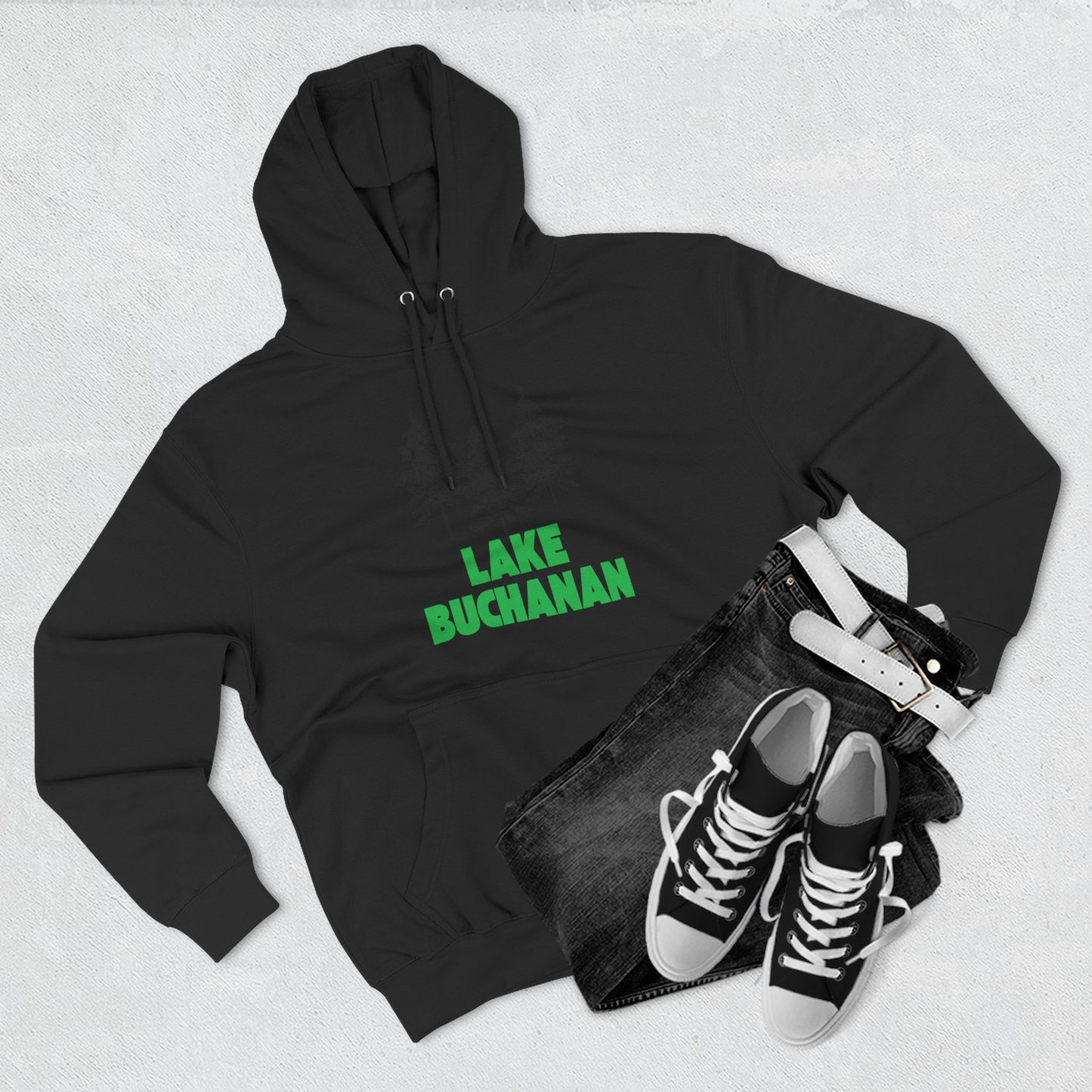 Lake Buchanan Fleece Hoodie, Cozy Sweatshirt, Outdoor Adventure Wear, Unique Gift for Lake Lovers, Perfect for Fall and Winter