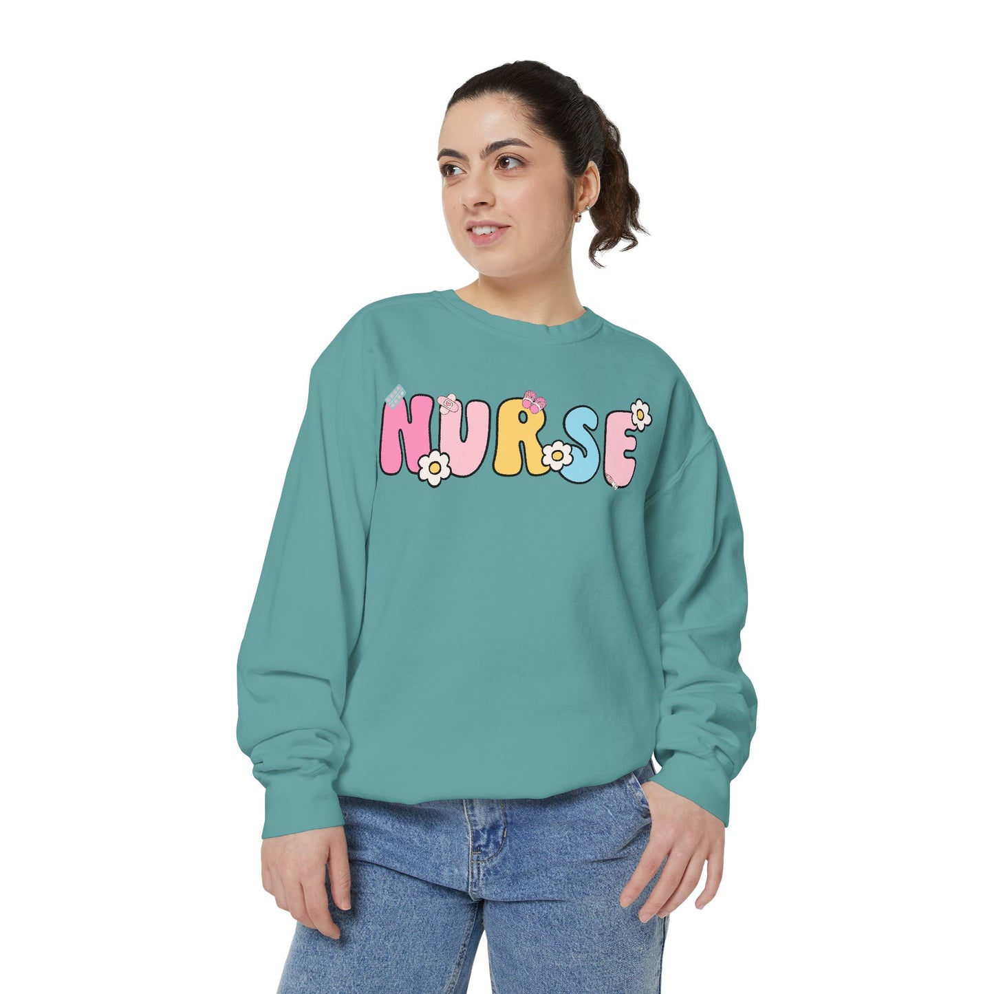 Nurse Sweatshirt, Unisex Garment-Dyed Pullover, Gift for Nurses, Cozy Medical Apparel, Flower Power Sweatshirt, Nursing School