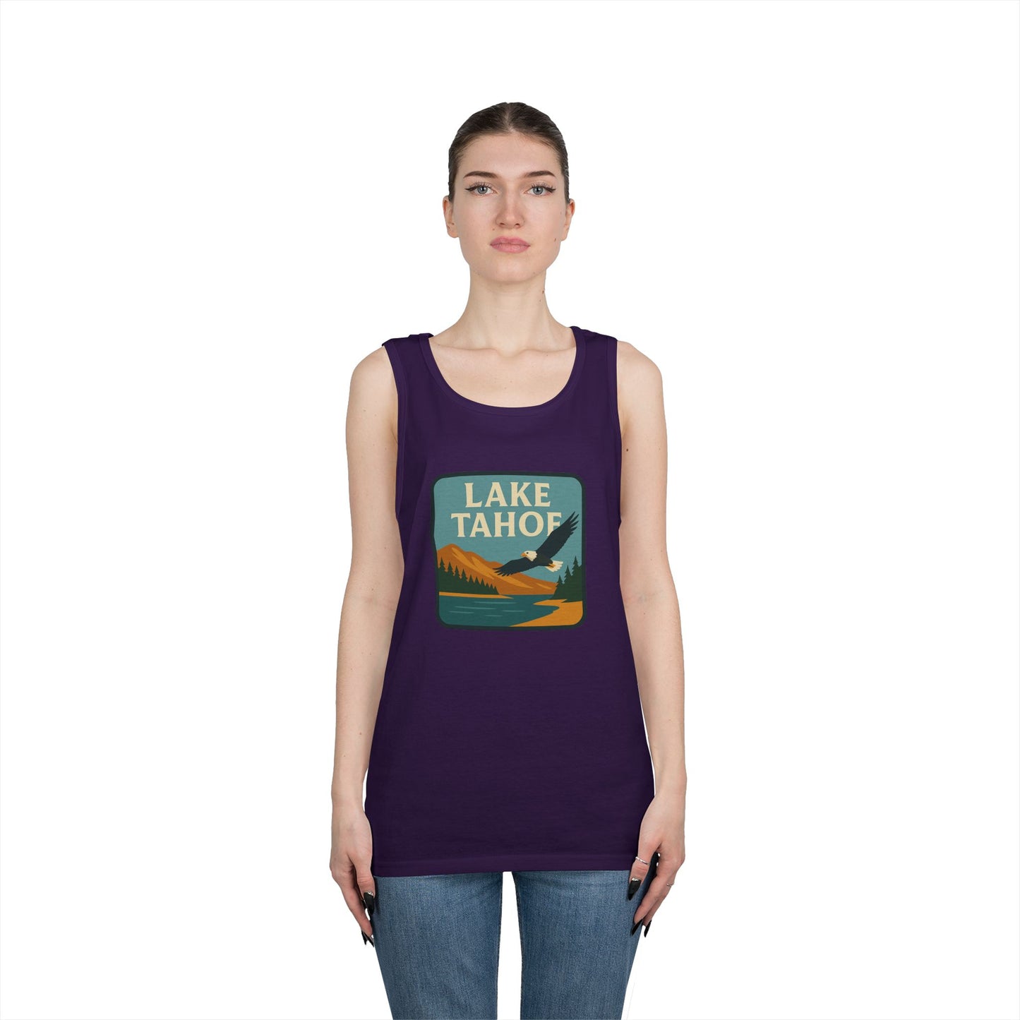 Lake Tahoe Vintage Unisex Heavy Cotton Tank Top, Summer Shirt, Lake Apparel, Outdoor Activity, Gift for Nature Lovers