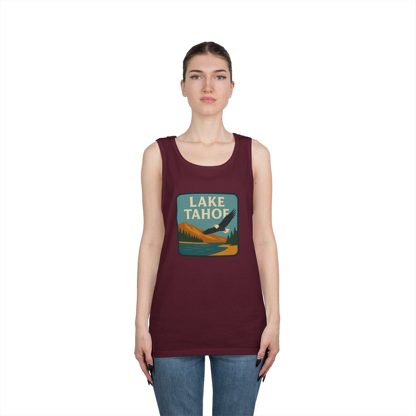 Lake Tahoe Vintage Unisex Heavy Cotton Tank Top, Summer Shirt, Lake Apparel, Outdoor Activity, Gift for Nature Lovers
