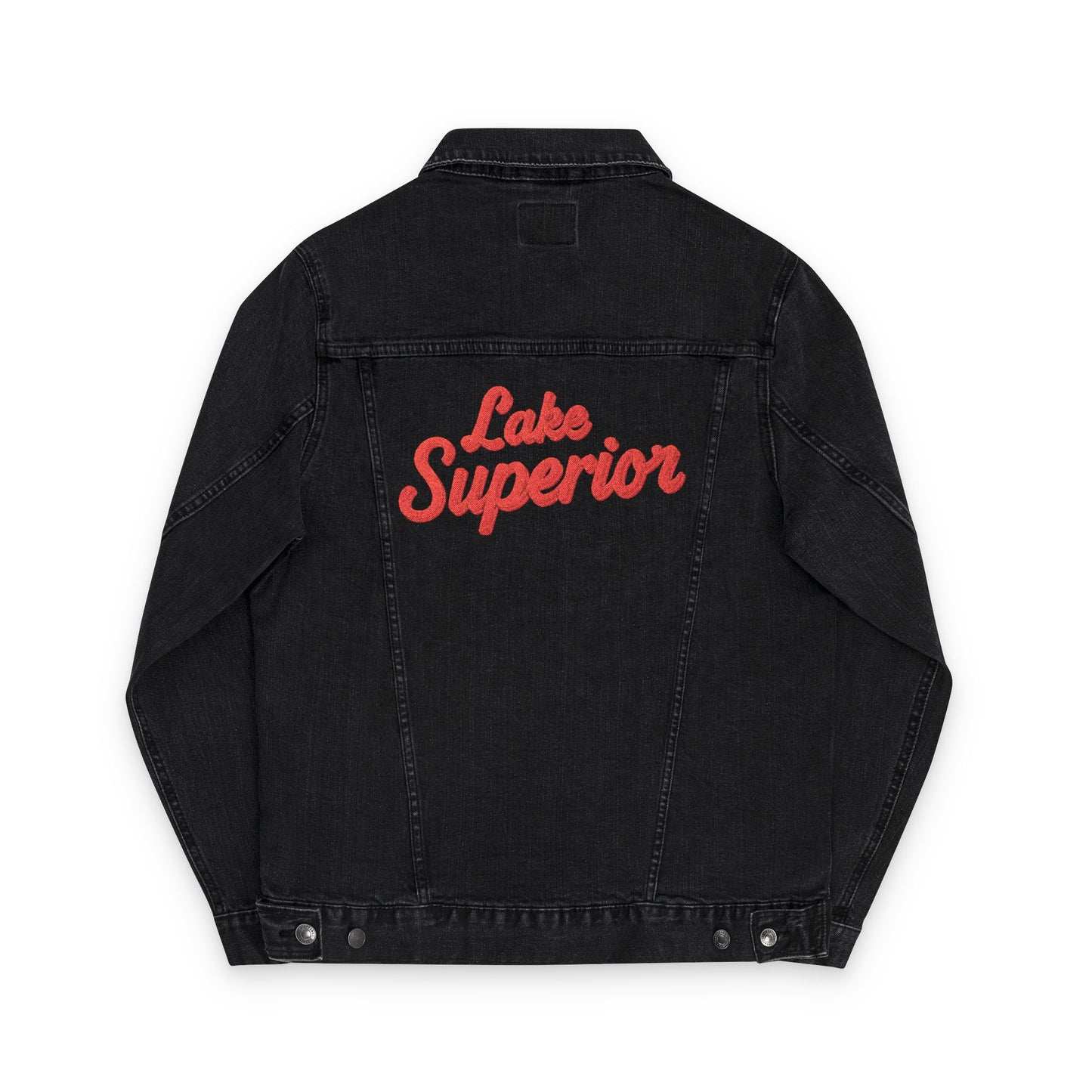 Lake Superior Unisex Embroidered Denim Jacket - Trendy Fall Fashion, Casual Layering, Everyday Wear, Stylish Gift, Unique Statement Piece