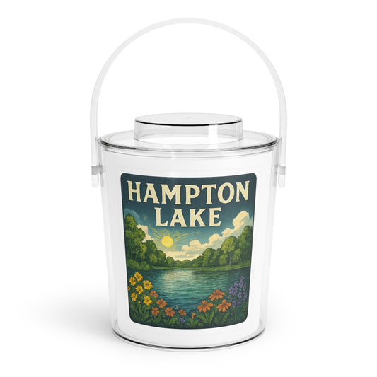 Hampton Lake Charming Lake House Ice Bucket with Tongs, Summer Party Essential, Outdoor Gatherings, Vintage Lake Decor, Unique Gifts for Hosts
