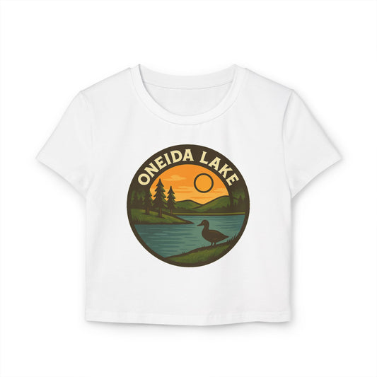 Oneida Lake Women's Baby Tee - Vintage Style, Lake Lover Shirt, Summer Outfit, Nature Lover Gift, Travel-Inspired Top