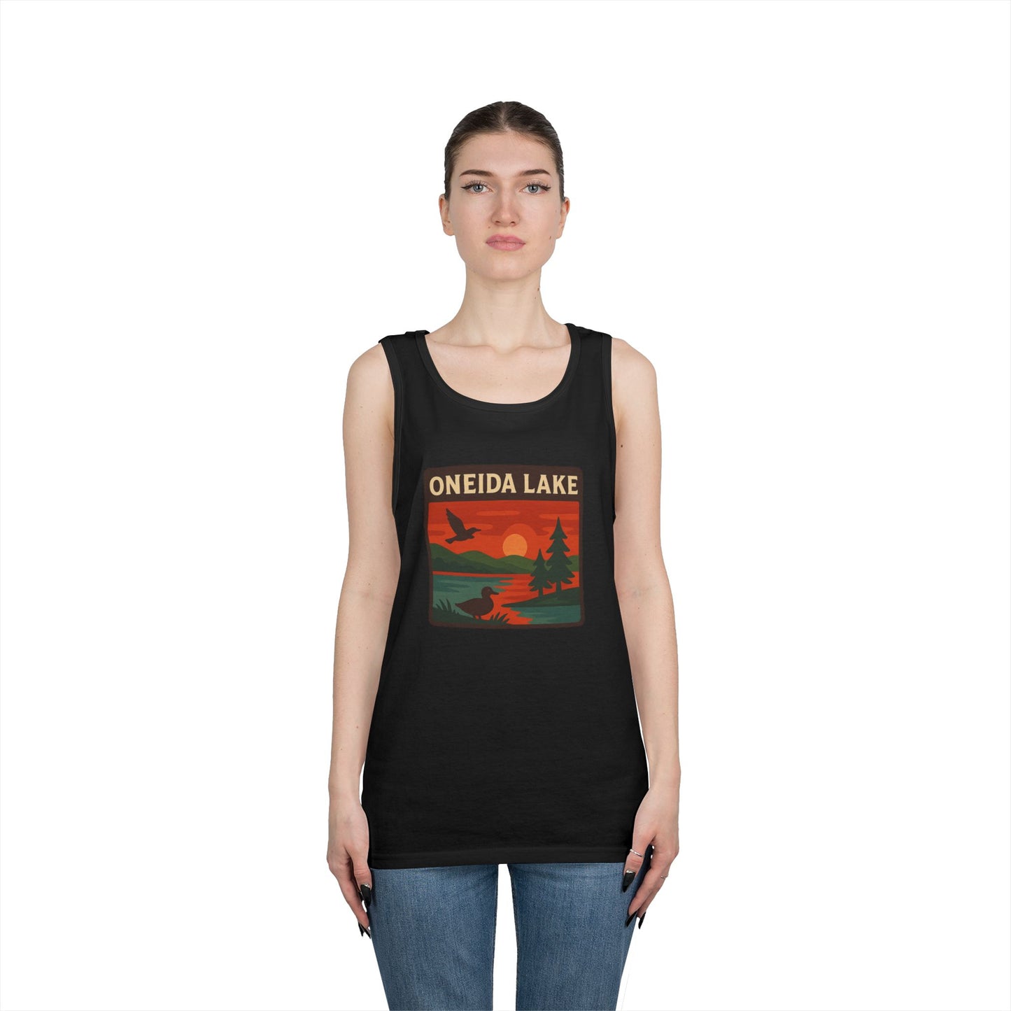 Oneida Lake Vintage Unisex Heavy Cotton Tank Top, Summer Shirt, Lake Apparel, Outdoor Activity, Gift for Nature Lovers