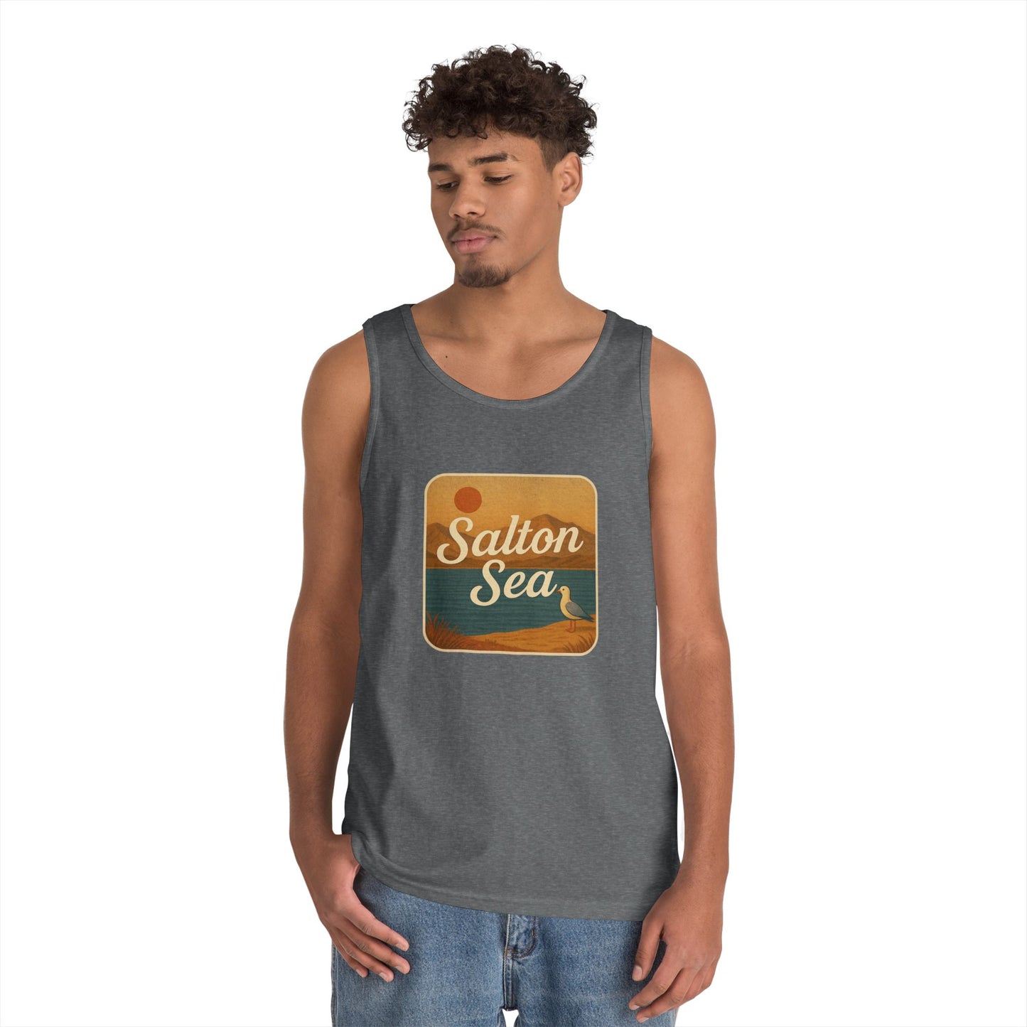 Salton Sea Vintage Unisex Heavy Cotton Tank Top, Summer Shirt, Lake Apparel, Outdoor Activity, Gift for Nature Lovers
