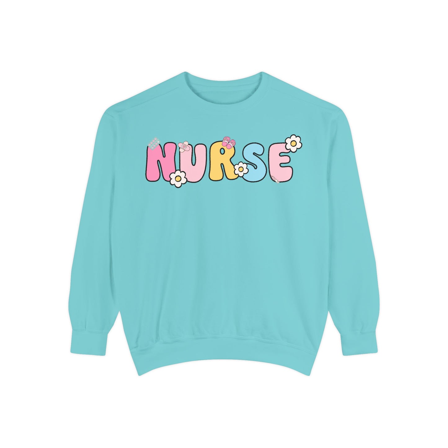 Nurse Sweatshirt, Unisex Garment-Dyed Pullover, Gift for Nurses, Cozy Medical Apparel, Flower Power Sweatshirt, Nursing School