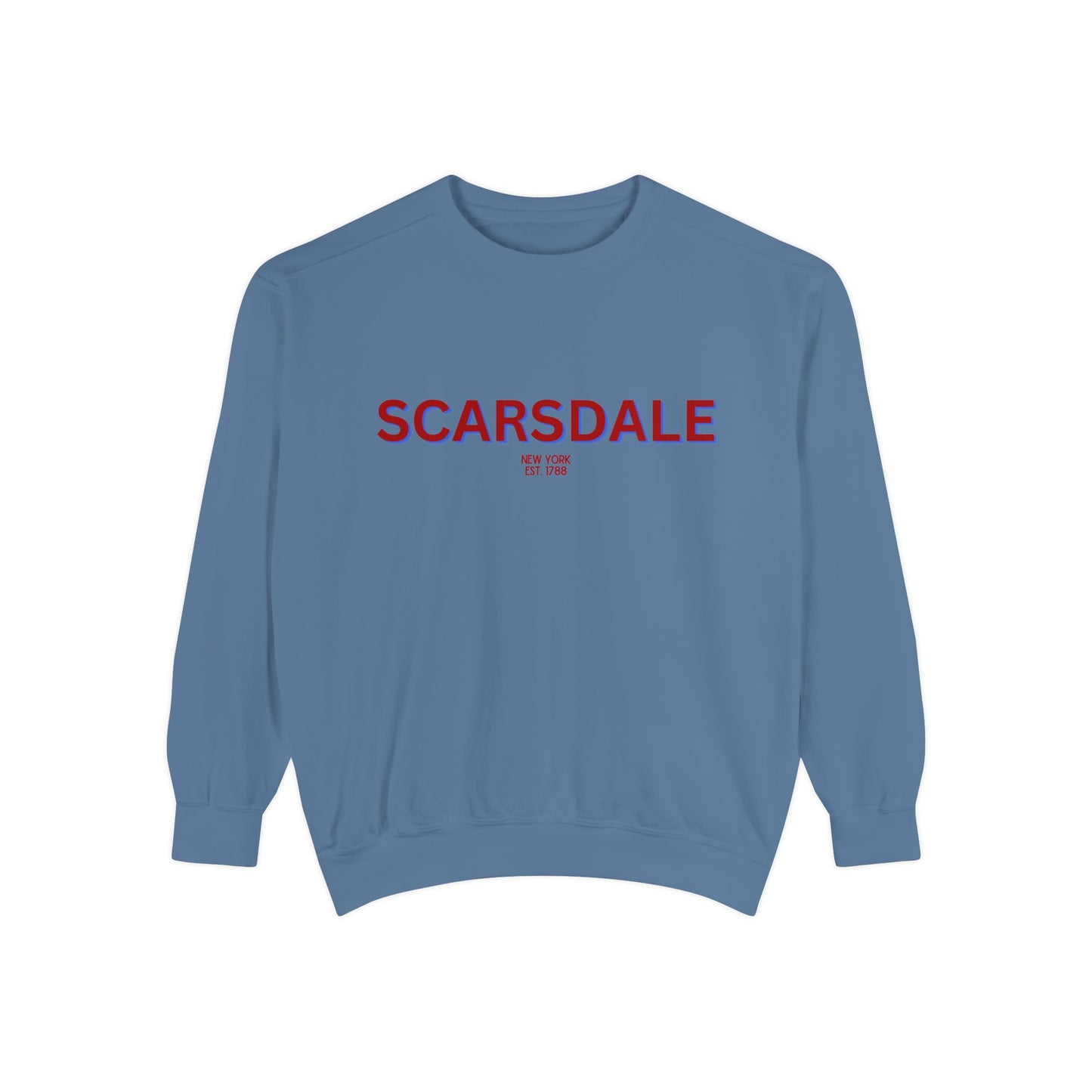 Scarsdale Cozy Sweatshirt, Unisex Garment-Dyed Crew, Casual Wear, Gift for Friends, Fall Fashion, Lounge Style