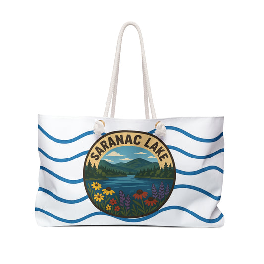 Saranac Lake Weekender Bag White | Travel Tote, Beach Bag, Vacation Essentials, Escape Bag, Lake Life Carryall