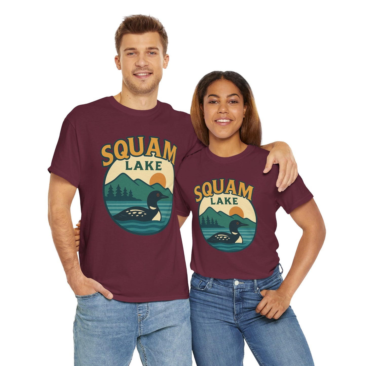 Squam Lake Graphic Tee | Unisex Heavy Cotton T-Shirt, Nature Lover Gift, Lake Adventure Shirt, Outdoor Apparel, Vintage Lake Design