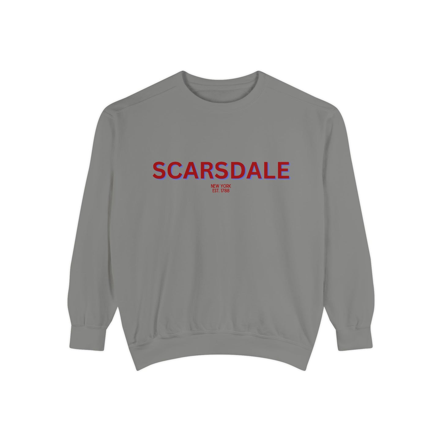 Scarsdale Cozy Sweatshirt, Unisex Garment-Dyed Crew, Casual Wear, Gift for Friends, Fall Fashion, Lounge Style