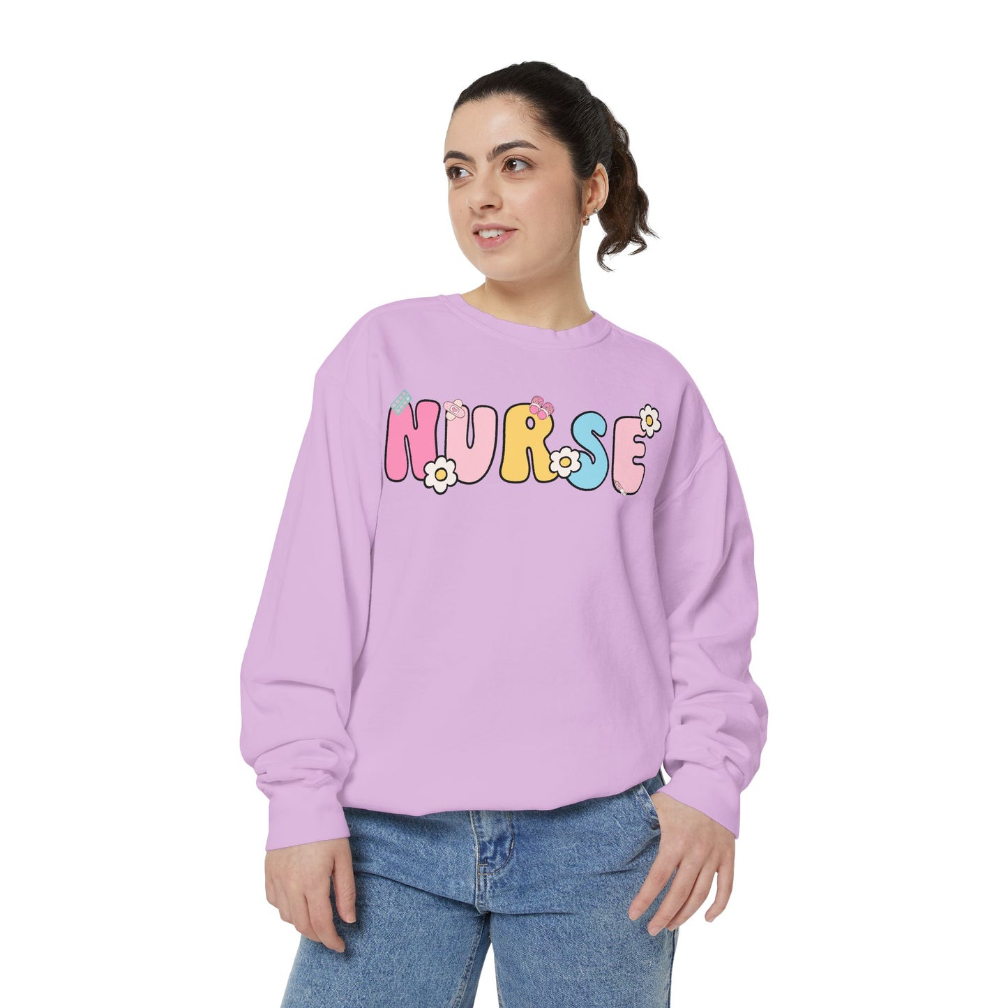 Nurse Sweatshirt, Unisex Garment-Dyed Pullover, Gift for Nurses, Cozy Medical Apparel, Flower Power Sweatshirt, Nursing School