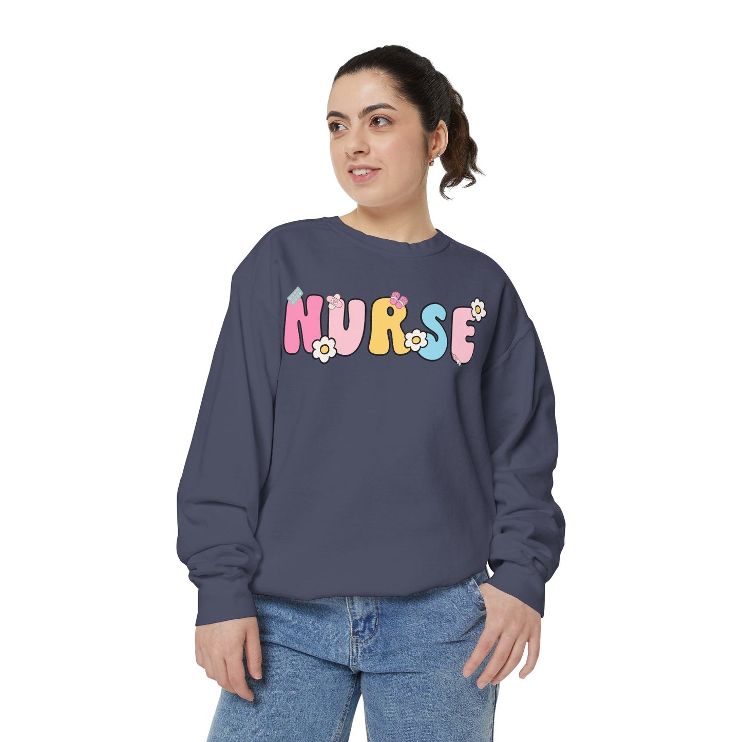 Nurse Sweatshirt, Unisex Garment-Dyed Pullover, Gift for Nurses, Cozy Medical Apparel, Flower Power Sweatshirt, Nursing School