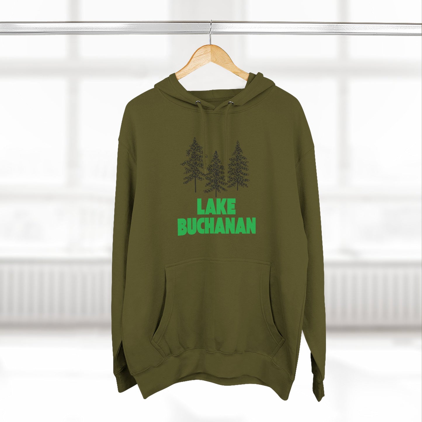 Lake Buchanan Fleece Hoodie, Cozy Sweatshirt, Outdoor Adventure Wear, Unique Gift for Lake Lovers, Perfect for Fall and Winter