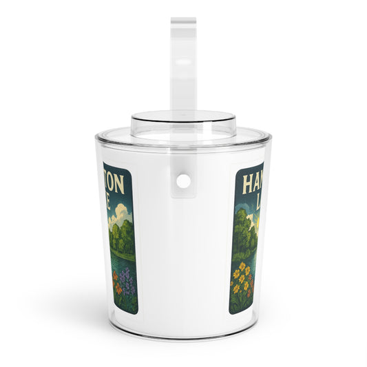 Hampton Lake Charming Lake House Ice Bucket with Tongs, Summer Party Essential, Outdoor Gatherings, Vintage Lake Decor, Unique Gifts for Hosts