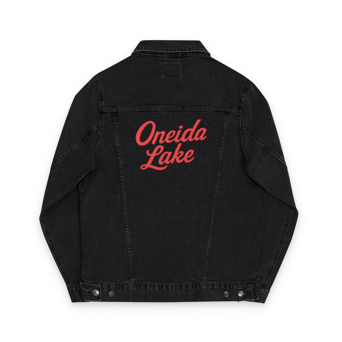 Oneida Lake Unisex Embroidered Denim Jacket - Trendy Fall Fashion, Casual Layering, Everyday Wear, Stylish Gift, Unique Statement Piece