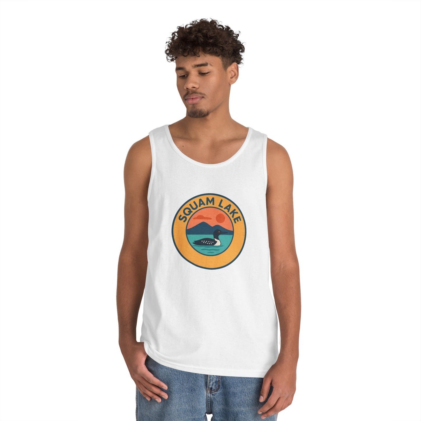 Squam Lake Vintage Unisex Heavy Cotton Tank Top, Summer Shirt, Lake Apparel, Outdoor Activity, Gift for Nature Lovers