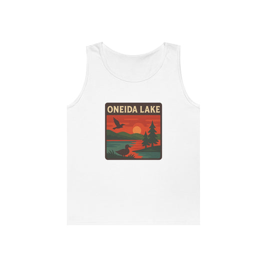Oneida Lake Vintage Unisex Heavy Cotton Tank Top, Summer Shirt, Lake Apparel, Outdoor Activity, Gift for Nature Lovers