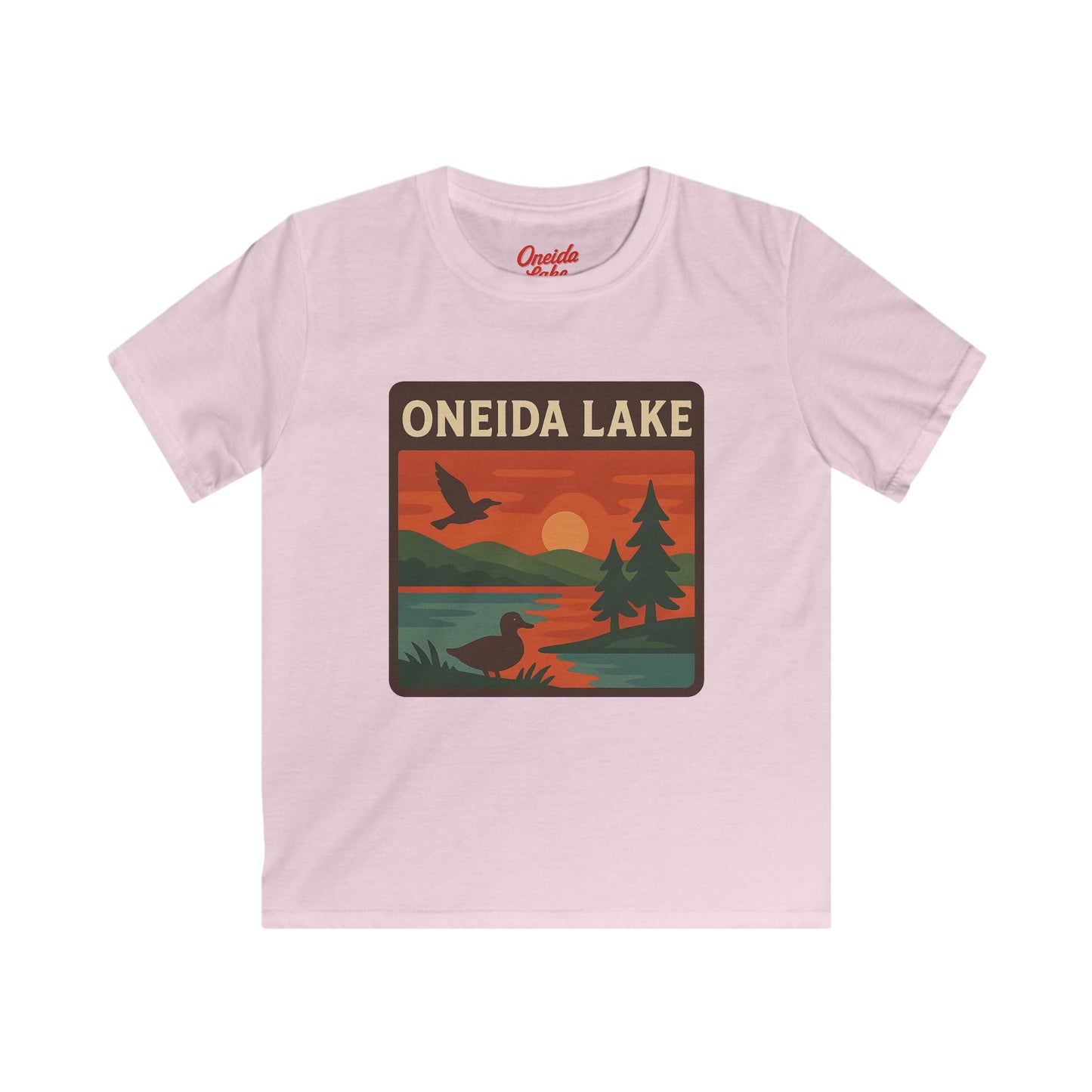 Oneida Lake Kids Tee, Softstyle T-Shirt for Children, Summer Adventure Shirt, Lake House Gift, Outdoor Fun Apparel