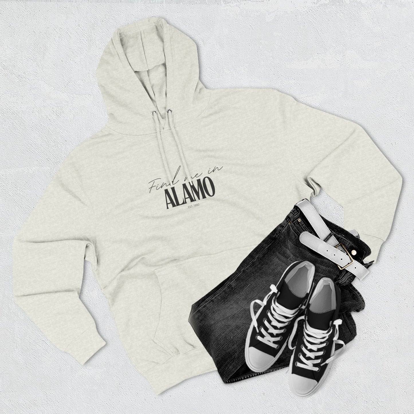 Alamo Stylish Three-Panel Fleece Hoodie for Everyday Comfort, Personalized Gift, Casual Wear, Unisex Hoodie, Cozy Fashion