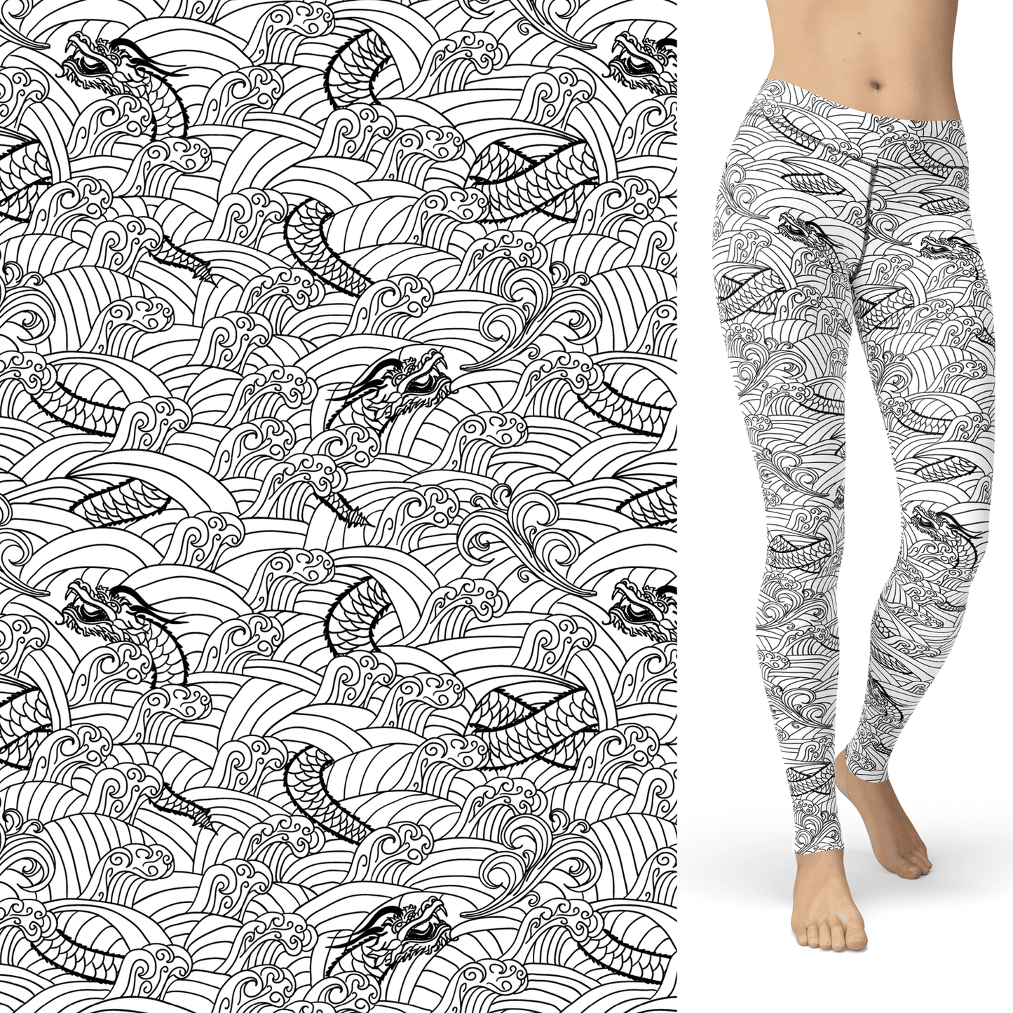 Dragon Coloring Book Leggings with Side Pocket