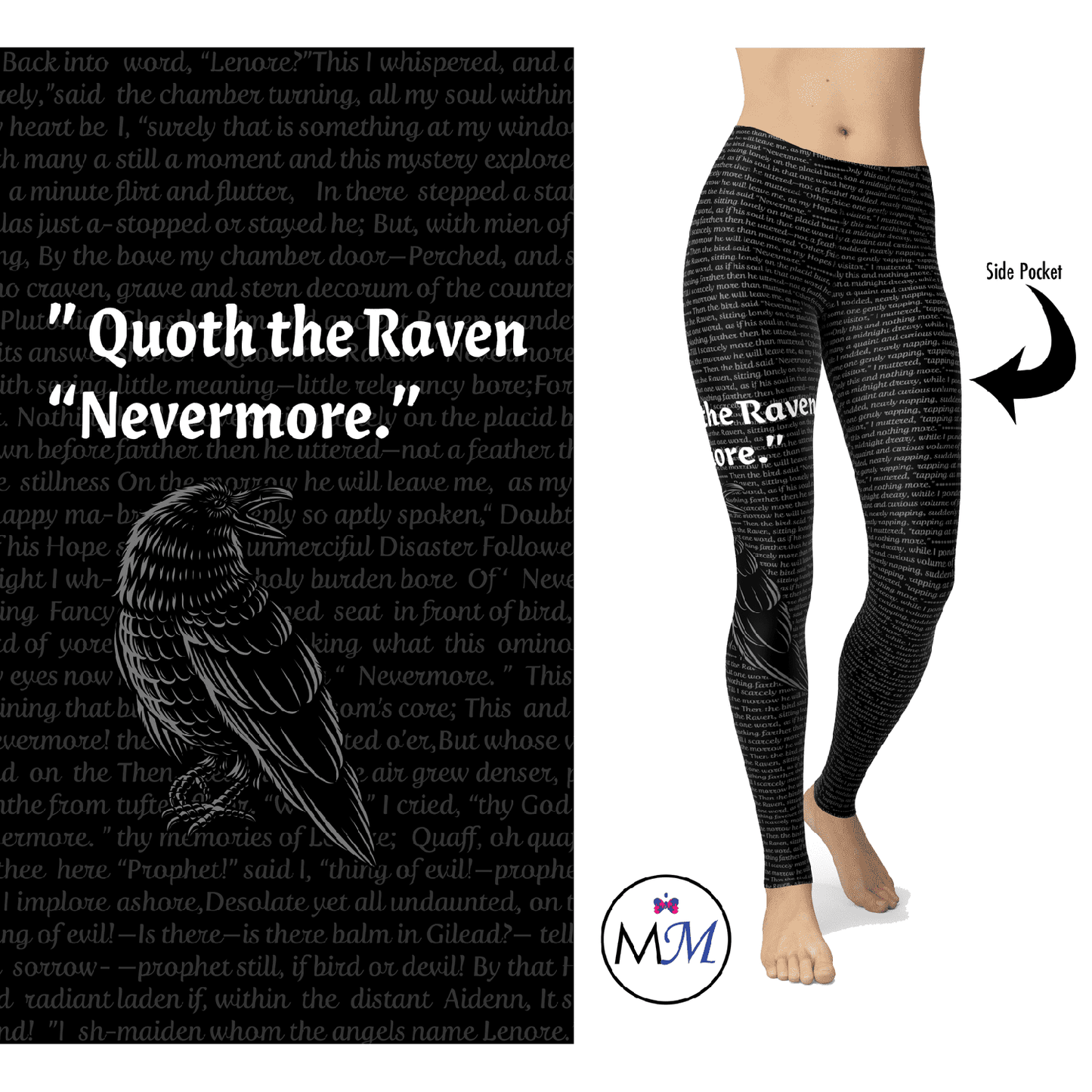 Raven Leggings Poe Leggings with Pockets Halloween Bird 0