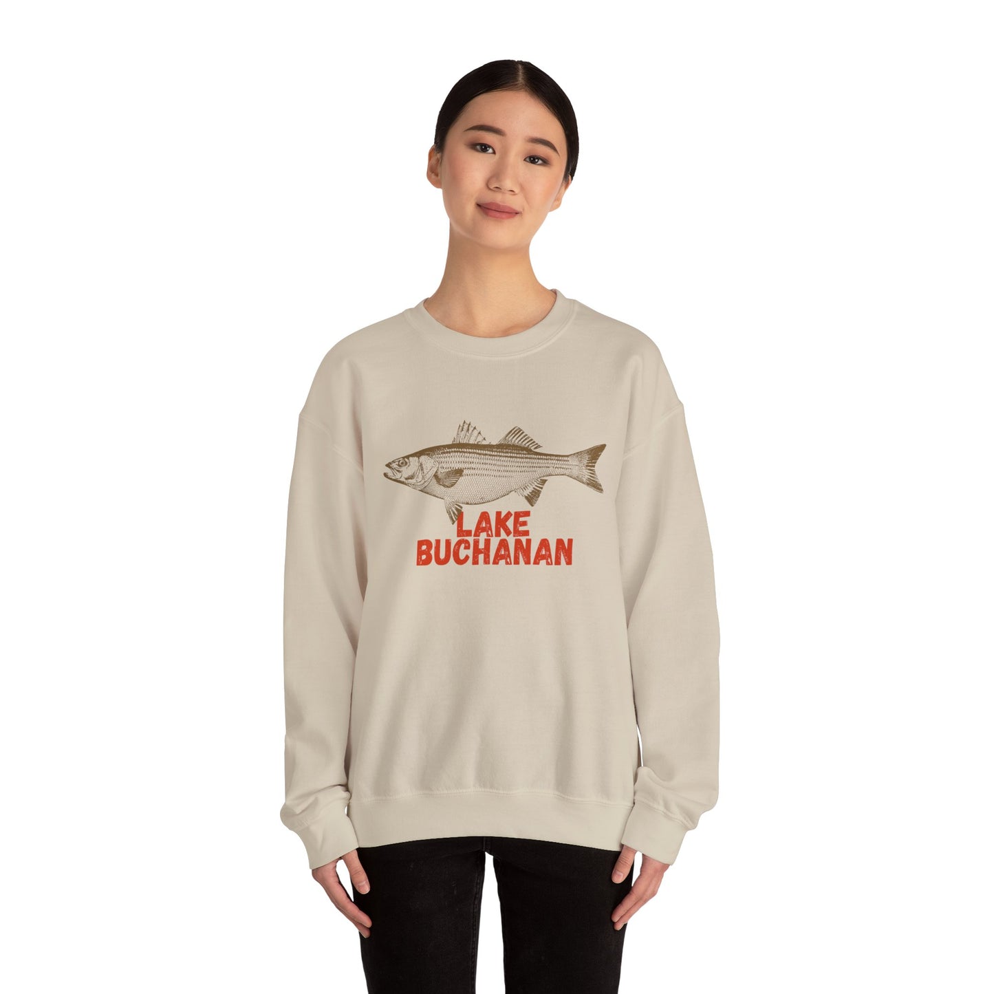 Lake Buchanan Fishing Sweatshirt, Unisex Crewneck, Casual Wear, Gift for Fishermen, Outdoor Apparel, Lake House Cozy