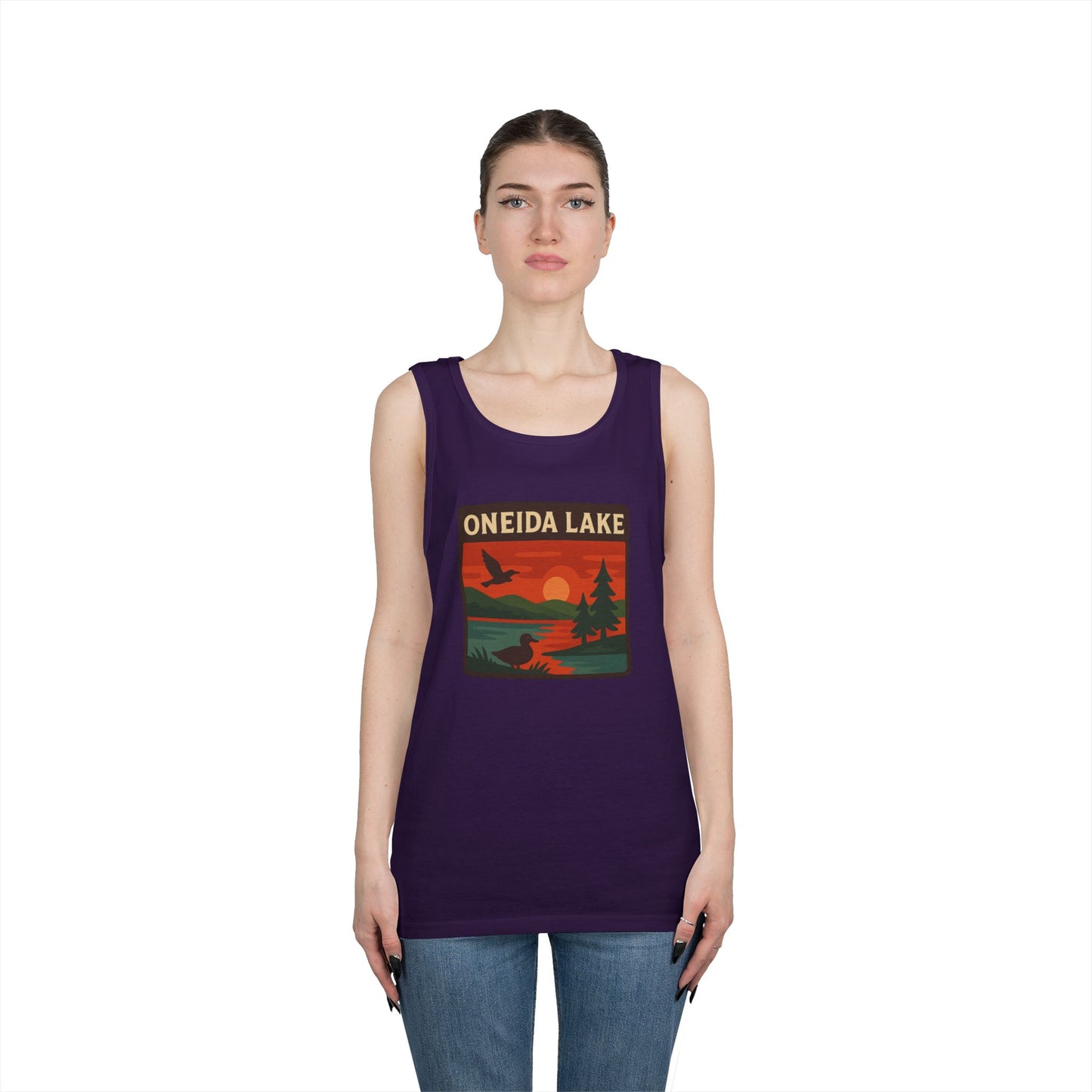 Oneida Lake Vintage Unisex Heavy Cotton Tank Top, Summer Shirt, Lake Apparel, Outdoor Activity, Gift for Nature Lovers