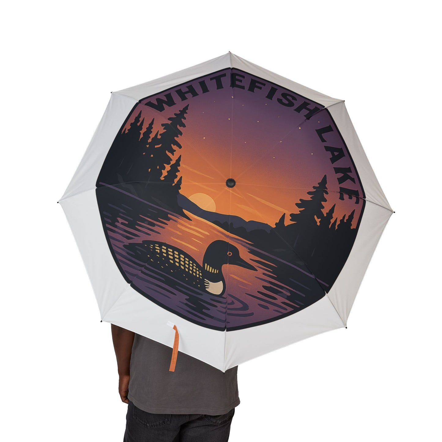 Whitefish Lake Semi-Automatic Foldable Umbrella, Travel Umbrella, Outdoor Gear, Gifts for Nature Lovers, Rainy Day Essential