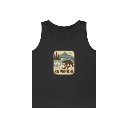 Lake Superior Vintage Unisex Heavy Cotton Tank Top, Summer Shirt, Lake Apparel, Outdoor Activity, Gift for Nature Lovers