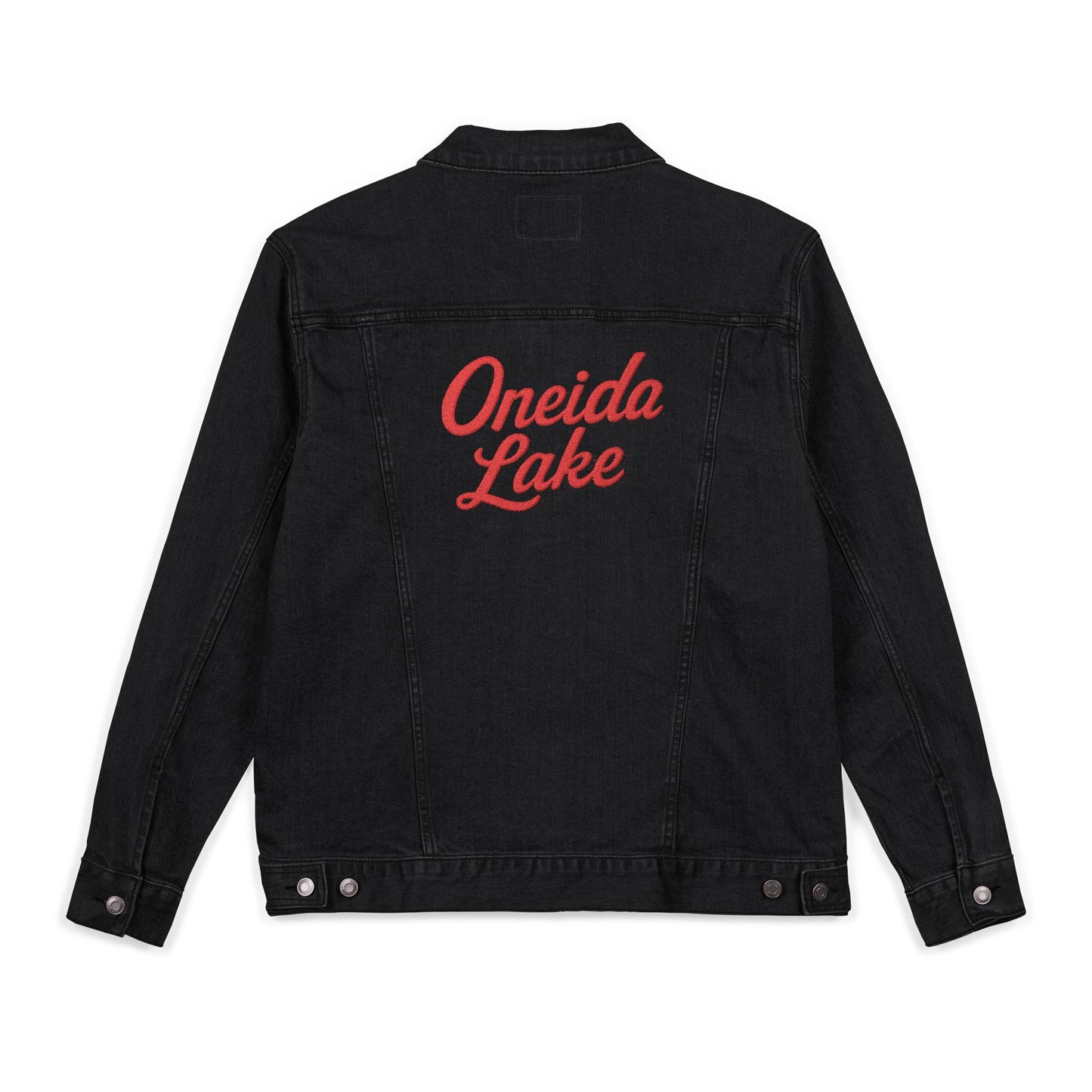 Oneida Lake Unisex Embroidered Denim Jacket - Trendy Fall Fashion, Casual Layering, Everyday Wear, Stylish Gift, Unique Statement Piece