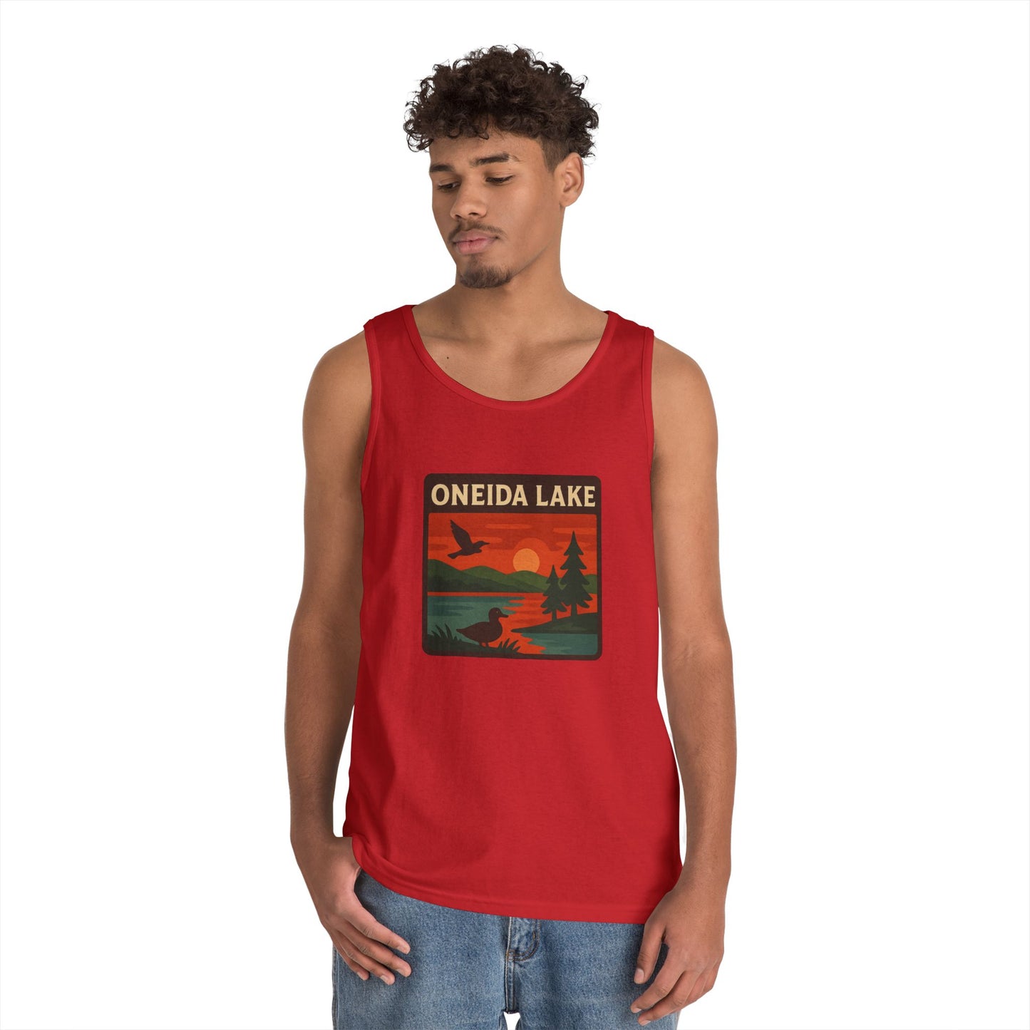 Oneida Lake Vintage Unisex Heavy Cotton Tank Top, Summer Shirt, Lake Apparel, Outdoor Activity, Gift for Nature Lovers
