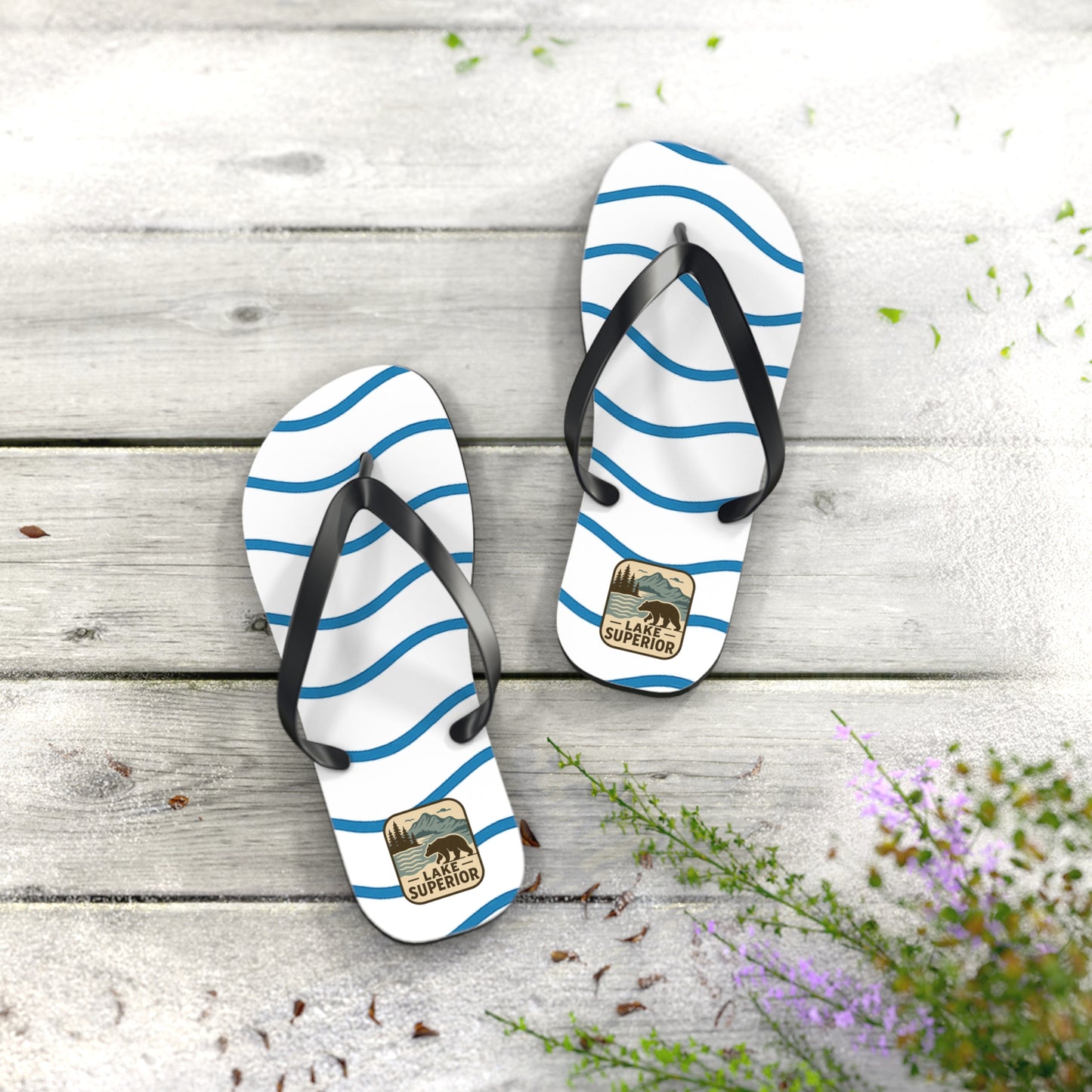 Lake Superior Beachy Vibes Flip Flops - Summer Sandals, Poolside Footwear, Vacation Essentials, Casual Summer Shoes, Beach Accessories