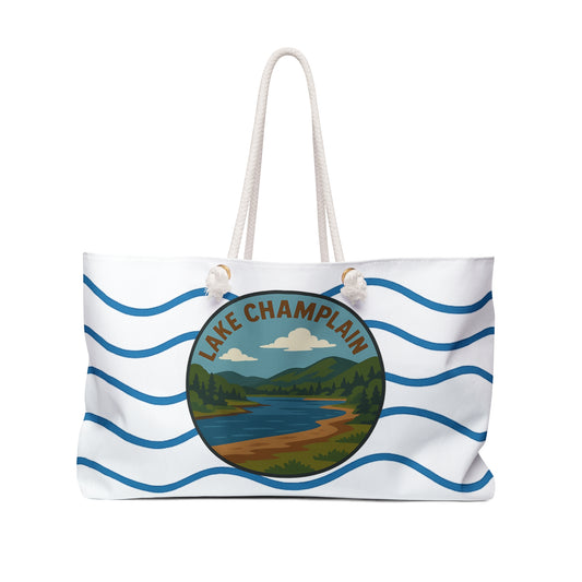 Lake Champlain Weekender Bag White | Travel Tote, Beach Bag, Vacation Essentials, Escape Bag, Lake Life Carryall