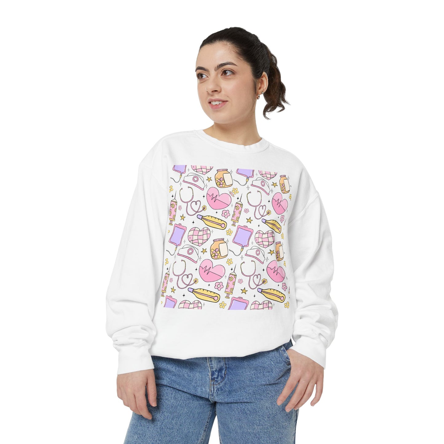 Nurse Cute Patterned Unisex Sweatshirt - Cozy Gift for Her, Trendy Casual Wear, Perfect for Fall, Spring, Birthdays, Love, Friendship