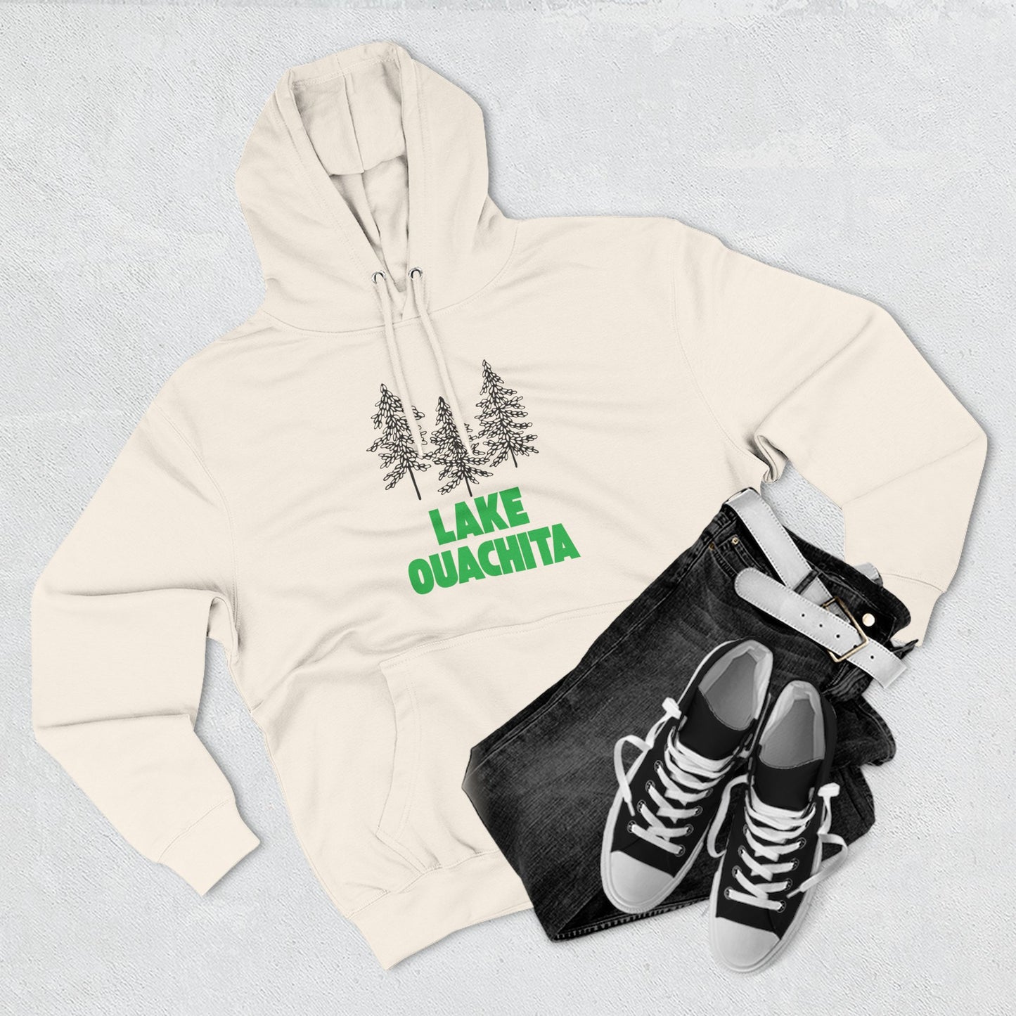 Lake Ouachita Fleece Hoodie, Cozy Sweatshirt, Outdoor Adventure Wear, Unique Gift for Lake Lovers, Perfect for Fall and Winter