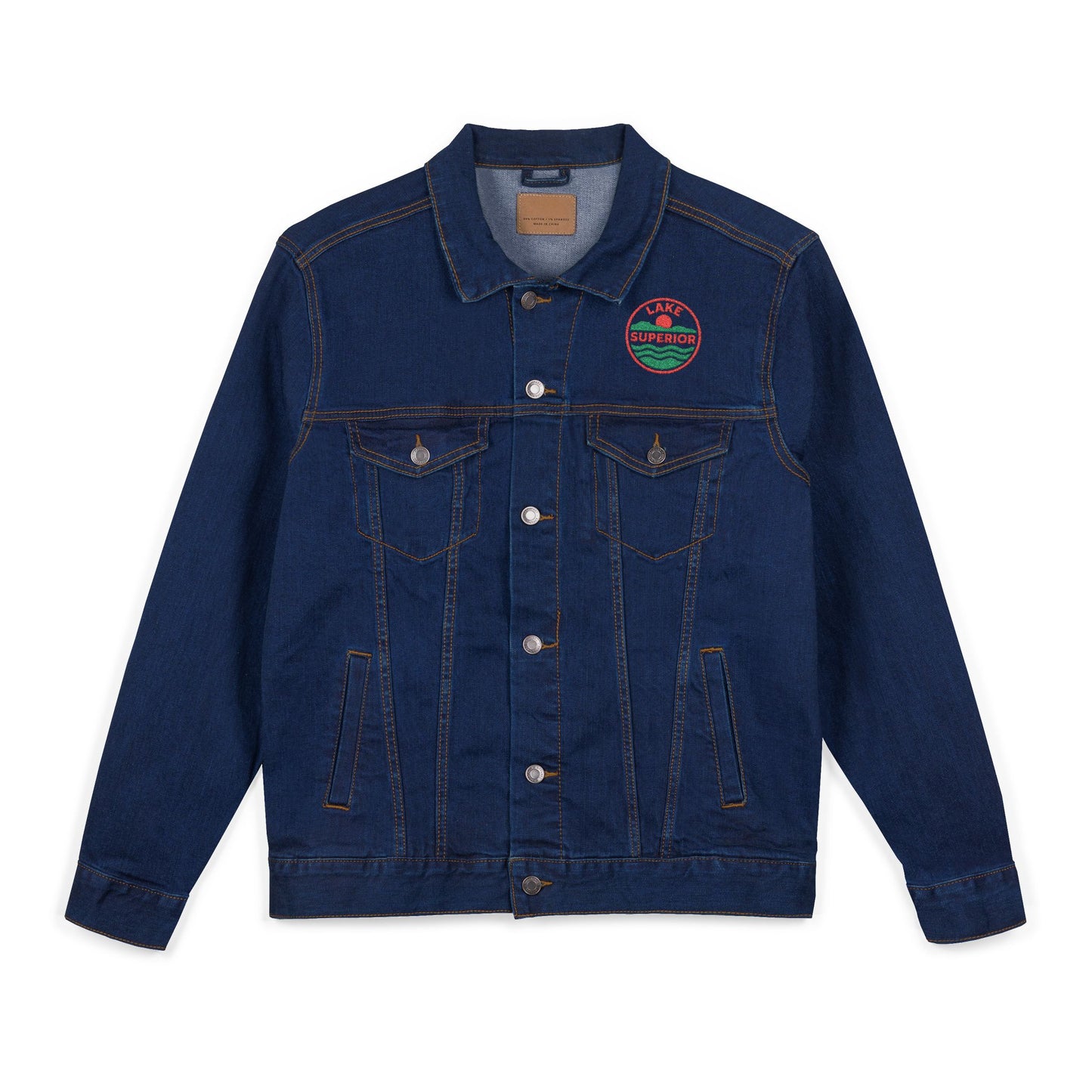 Lake Superior Unisex Embroidered Denim Jacket - Trendy Fall Fashion, Casual Layering, Everyday Wear, Stylish Gift, Unique Statement Piece