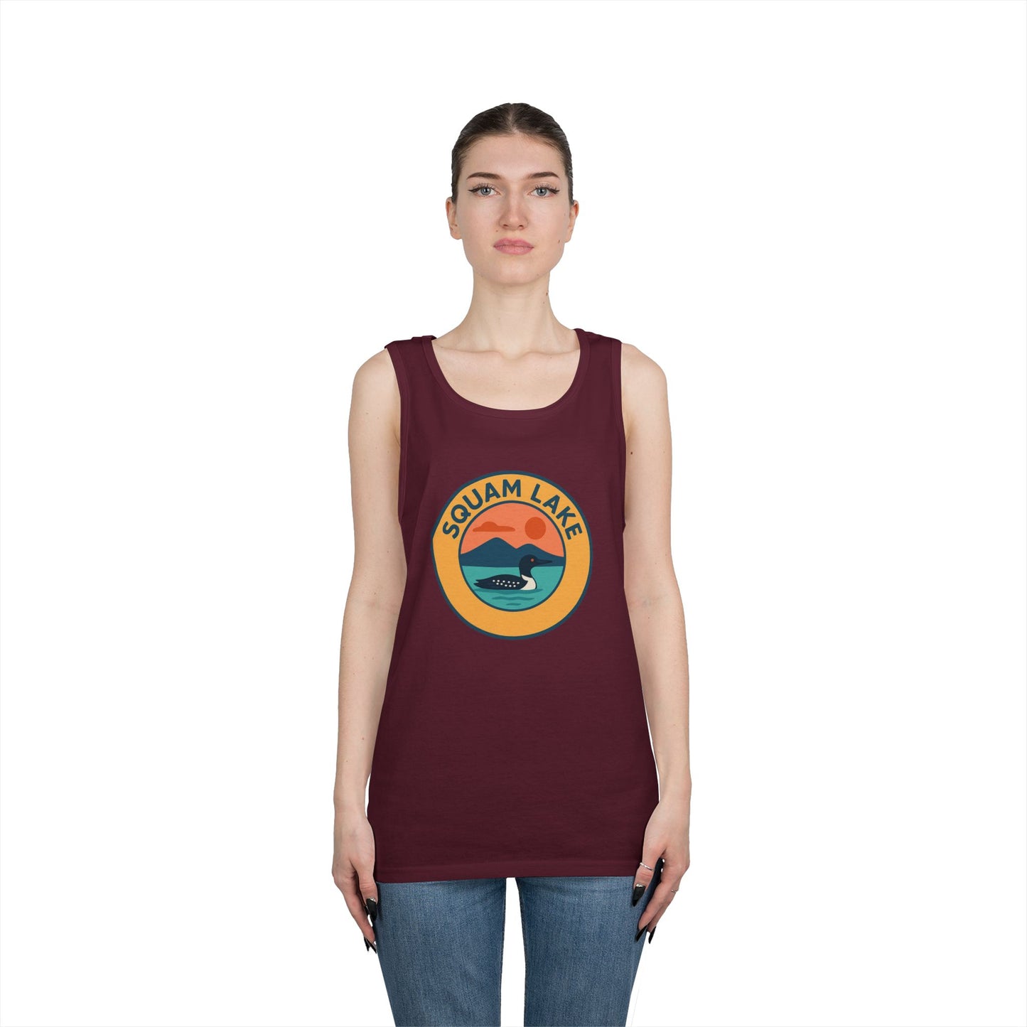 Squam Lake Vintage Unisex Heavy Cotton Tank Top, Summer Shirt, Lake Apparel, Outdoor Activity, Gift for Nature Lovers