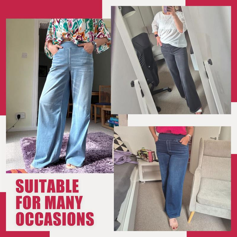 SHOWITTY Women'S Wide-Leg High Waisted Straight Leg Jeans with Pockets – Stretchy Denim Pants