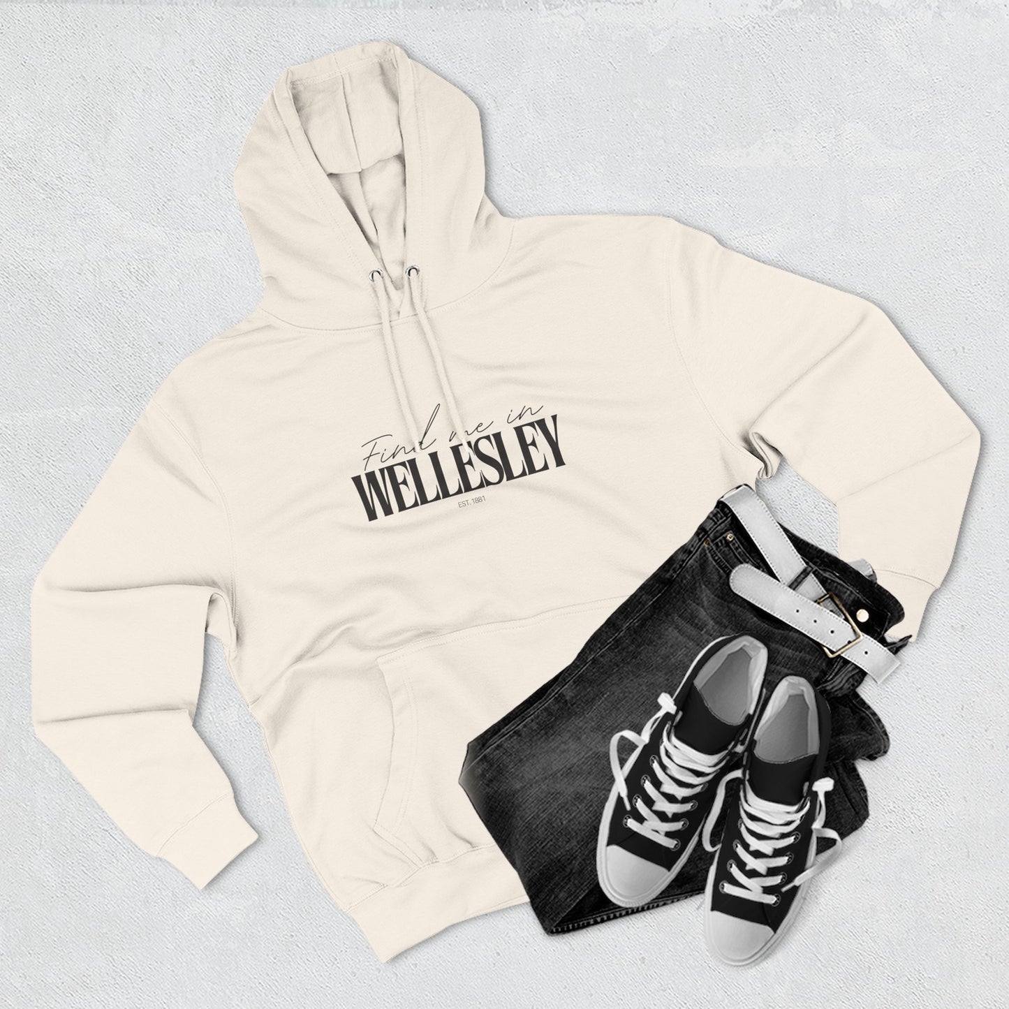 Wellesley Stylish Three-Panel Fleece Hoodie for Everyday Comfort, Personalized Gift, Casual Wear, Unisex Hoodie, Cozy Fashion